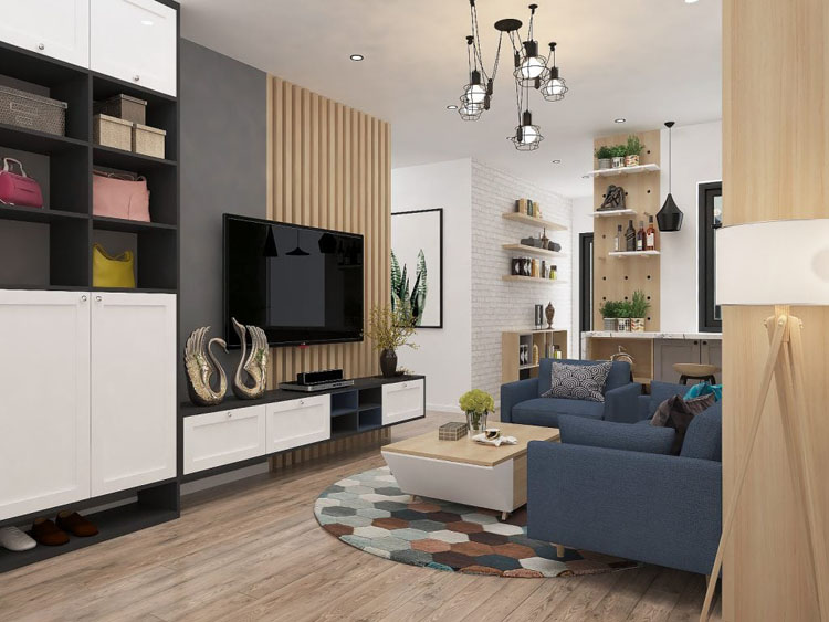 Kết hợp các nội thất sinh động cũng là lựa chọn tối ưu cho bạn khi phòng khách nhỏ hẹp
